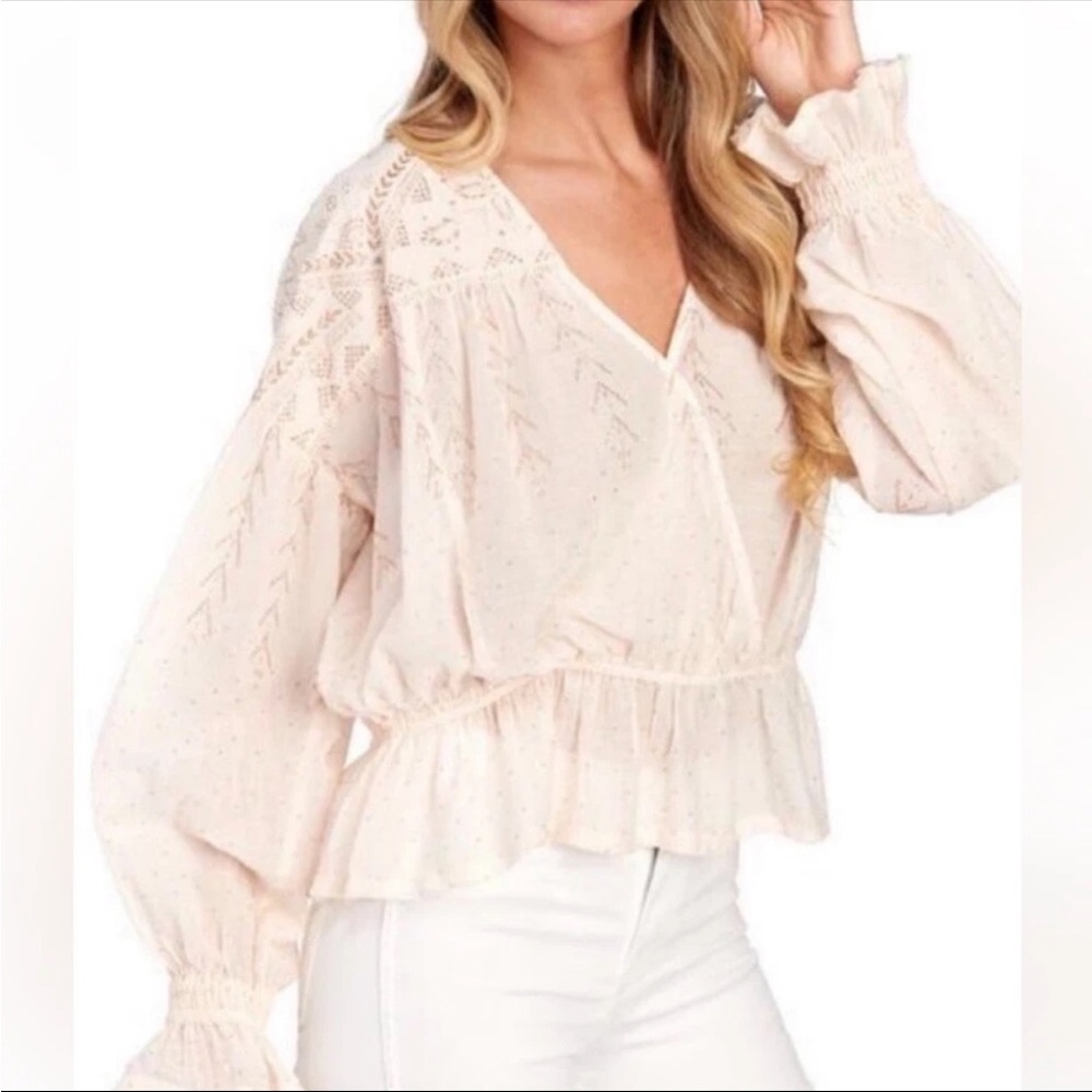 FREE PEOPLE counting stars,w metallic rose gold Elegant Cream Women's Top